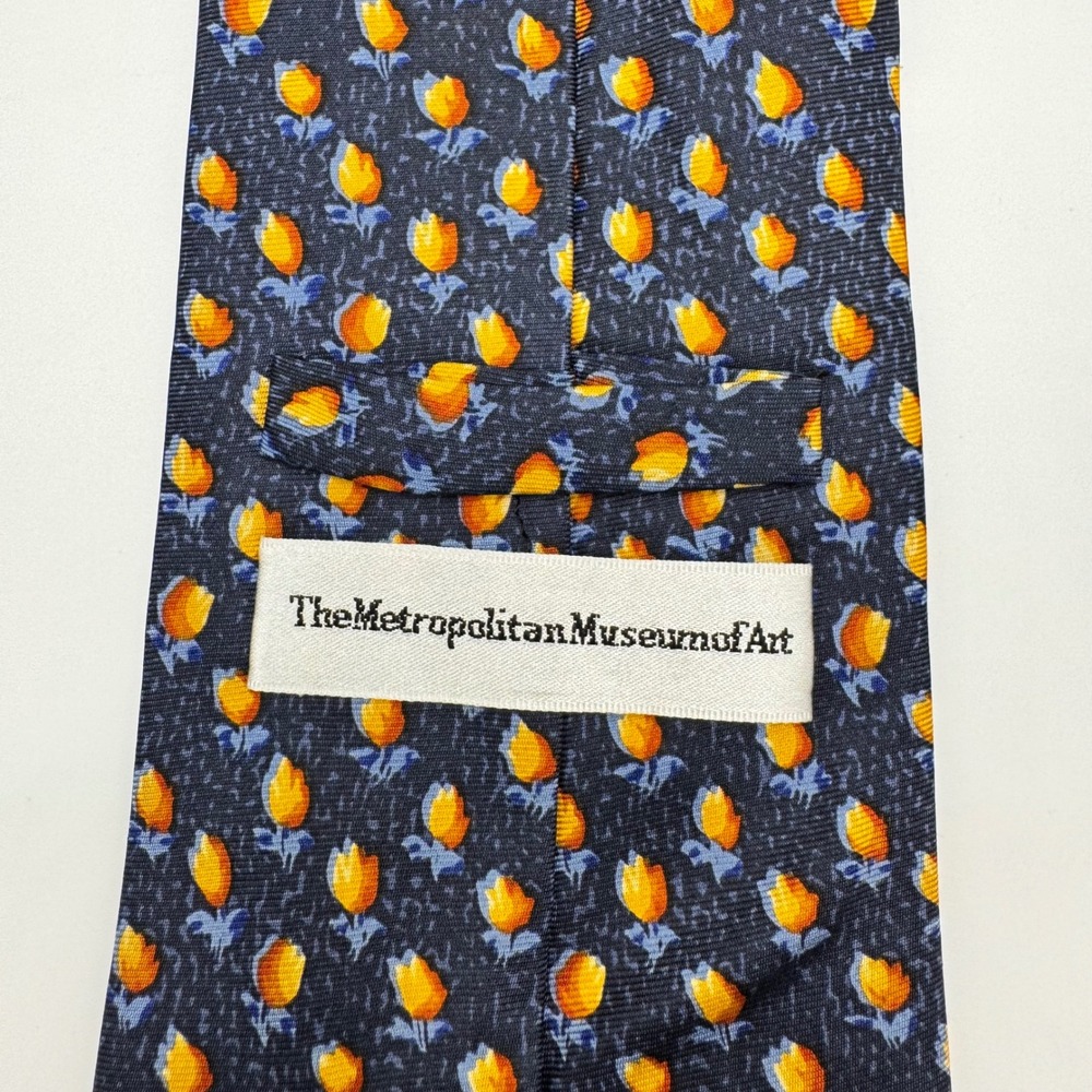 Metropolitan Museum‎ of Art Mens Silk Tie Navy Blue Orange Tulip Floral MMA - Picture 5 of 8